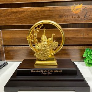 Tượng Đôi Chim Công Dát Vàng 24K (M01)