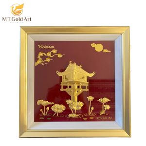 Tranh chùa một cột dát vàng (30x30cm)