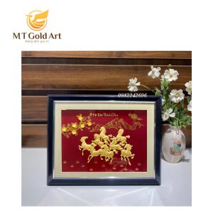 Tranh Mã Đáo Thành Công Dát Vàng 24k (27x34)